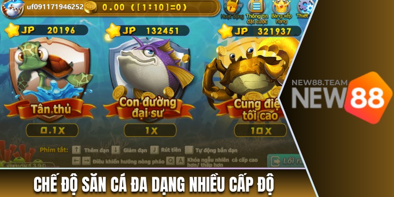 Chế độ săn cá đa dạng, cấp độ khó tăng dần