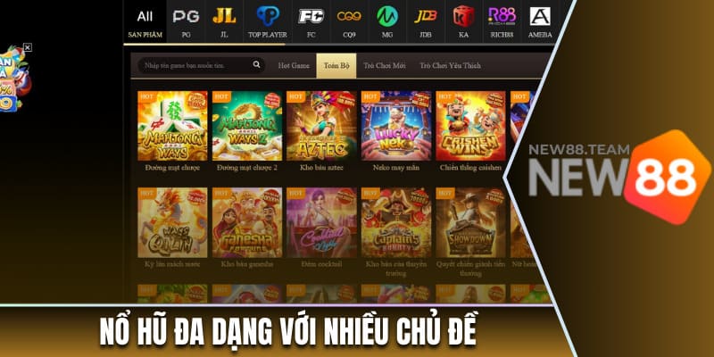 Nổ hũ đa dạng với nhiều chủ đề