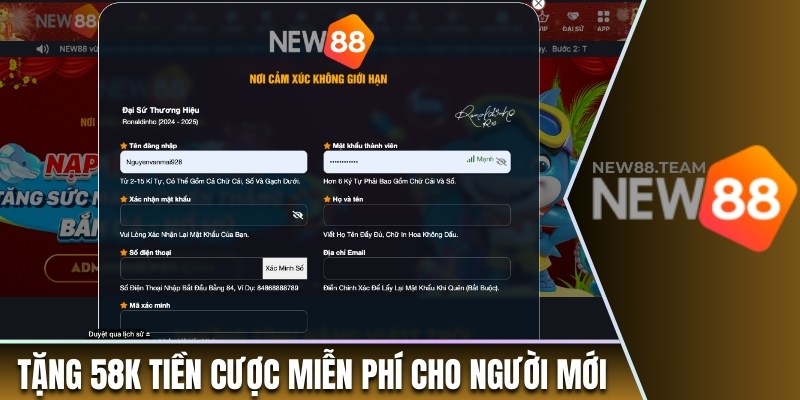 Sự kiện ưu đãi tặng 58K tiền cược miễn phí cho người mới