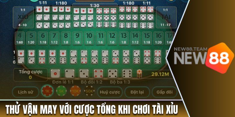 Thử vận may với cược tổng khi chơi tài xỉu New88
